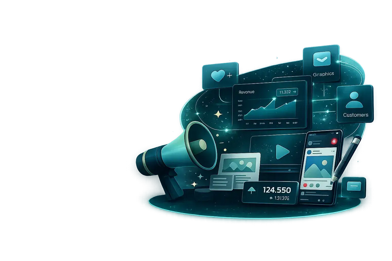 Illustration representing brand and media operations